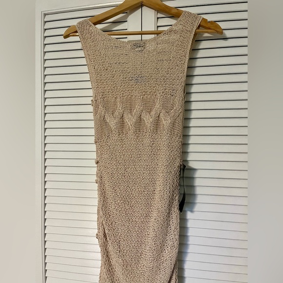 bebe Tan Beige Nude Knit Crochet Sheath Bodycon Dress - Picture 6 of 7